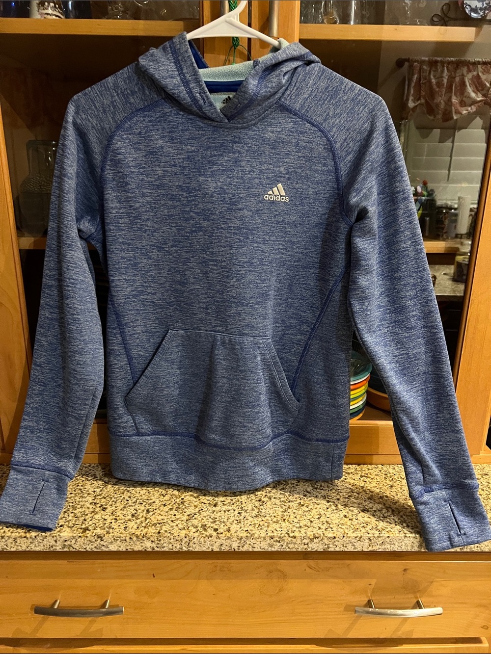 adidas heathered blue hoodie with kangaroo pocket
